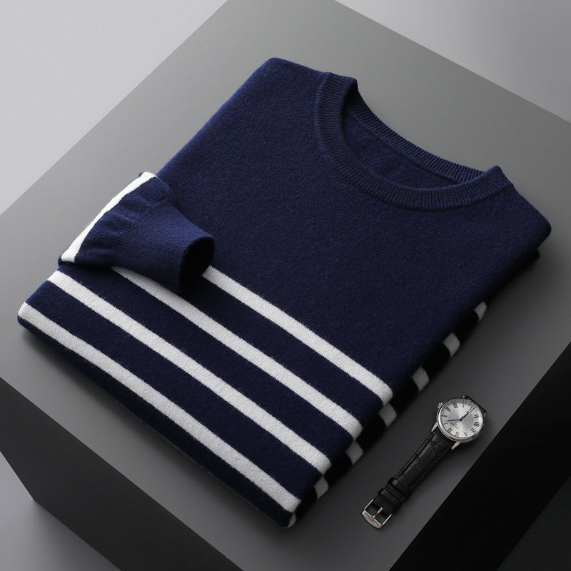 Round Neck Thin Navy-striped Shirt Knitted Sweater