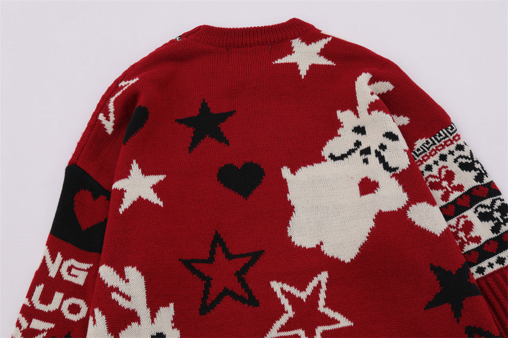 Christmas Cartoon Contrasting Color Jacquard Pullover Sweater