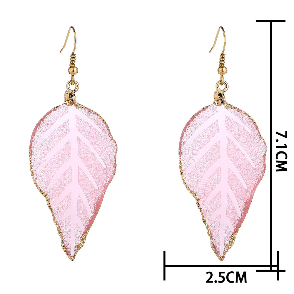 Fashion Personality wrap-around leaf ear ornaments, simple Retro Style Pink Crystal Earrings Pendant woman