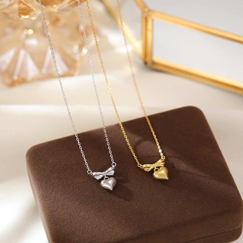 S925 Silver Korean Bow Love Pendant Necklace