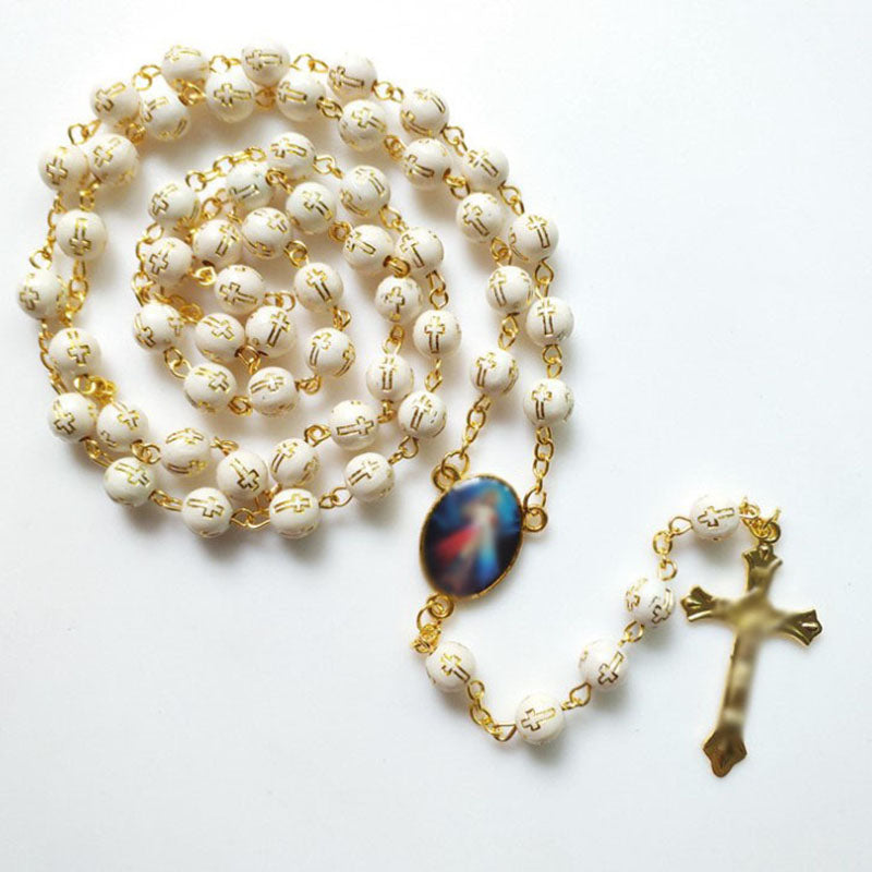 Bronzing Cross Bead Cross Pendant Acrylic Necklace