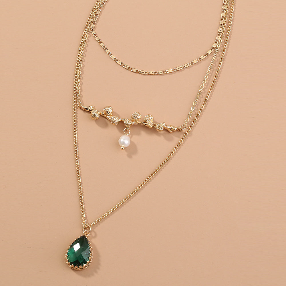 Natural Freshwater Pearl Drop Zircon Multi-layer Necklace