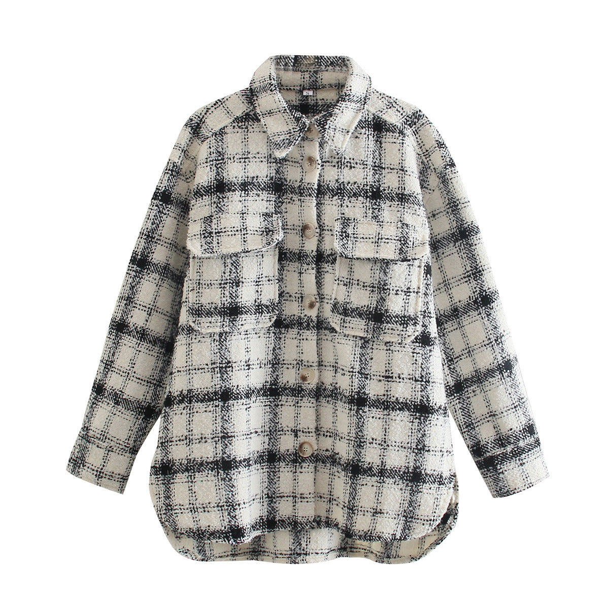 Fashion Ladies Plaid Loose Shirt Woolen Jacket