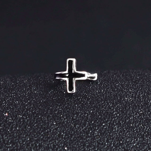 Men's Silver Black Cross Earrings