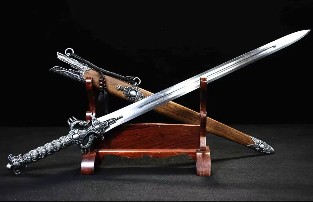 Xiehun Sword One-piece Hundred-Refined Pattern Steel Collectible Cold Weapon Unsharpened Not For Self-Defense
