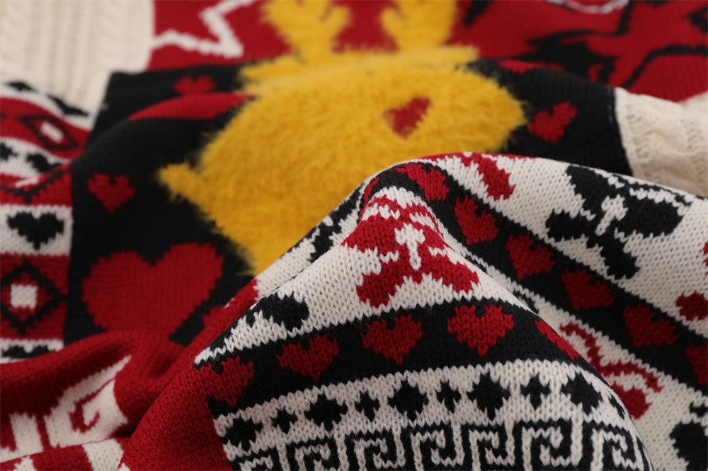 Christmas Cartoon Contrasting Color Jacquard Pullover Sweater