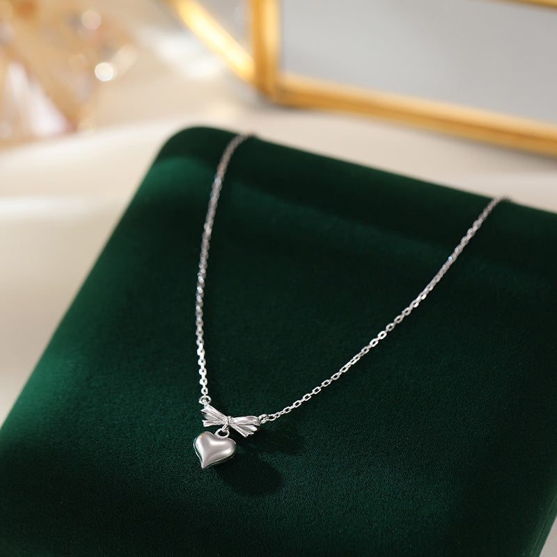 S925 Silver Korean Bow Love Pendant Necklace