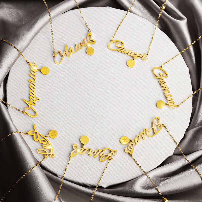 Titanium Steel Diamond Jewelry Twelve Constellation Necklace Pendant Clavicle Chain