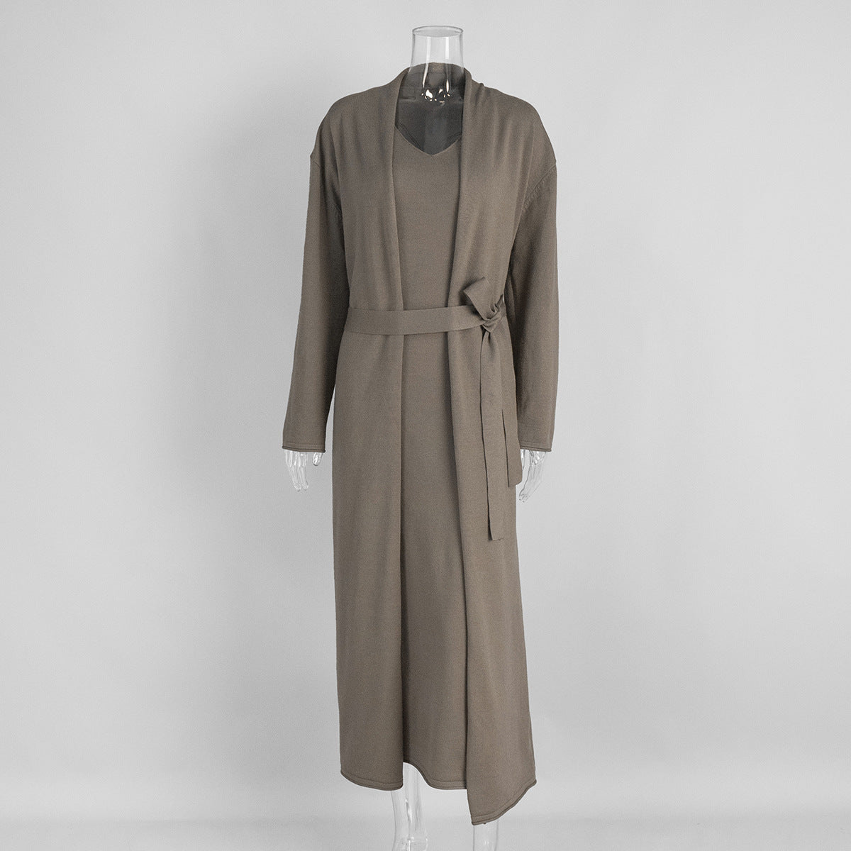 Knitted Long Sleeve Cardigan Suspender Dress Suit