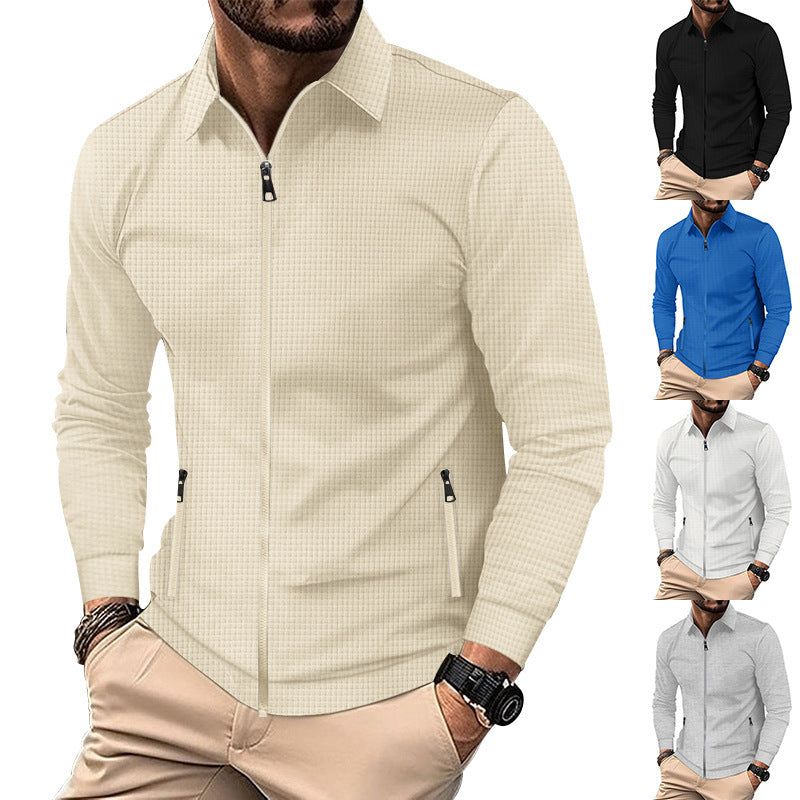 Casual Waffle Knit Zipper Jacket – Men’s Lightweight Outerwear