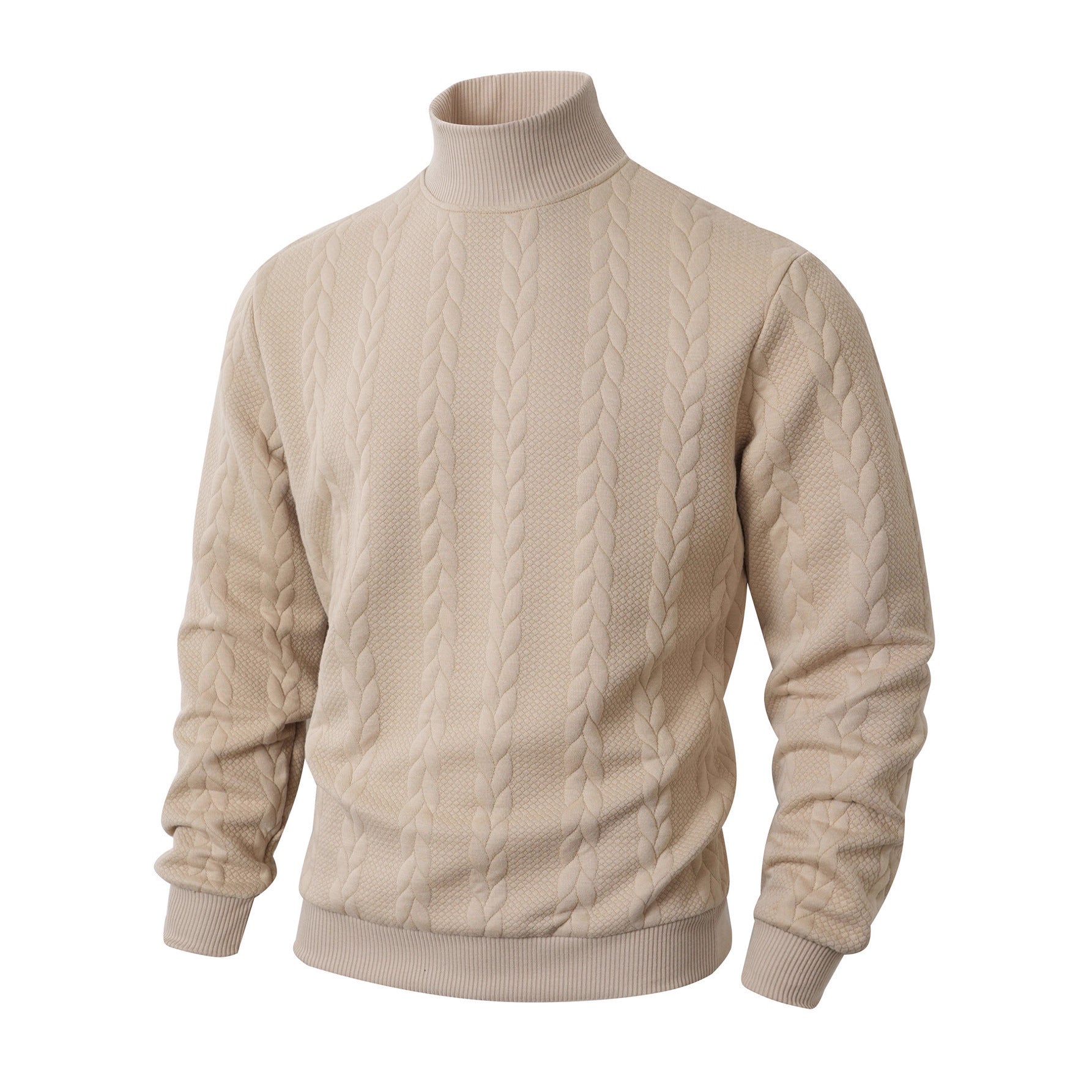 Knitted Solid Color Men's Fashion Jacquard High Collar Warm Sweater