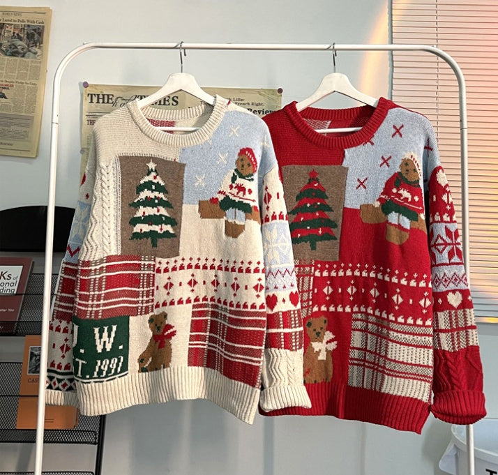 Vintage Loose Round Neck Christmas Sweater