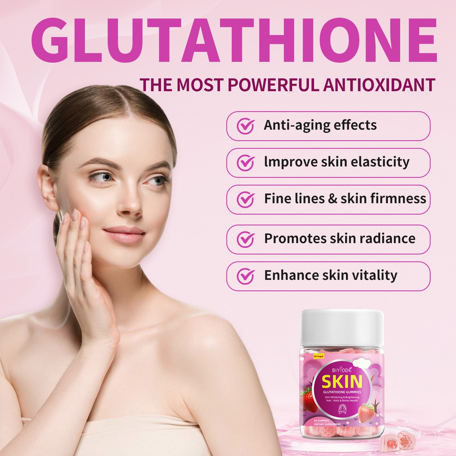 Wholesale Certified Gummies Manufacturer NSF HALAL COA GMP Skin Whitening Hair Nails Bone Health Supplement