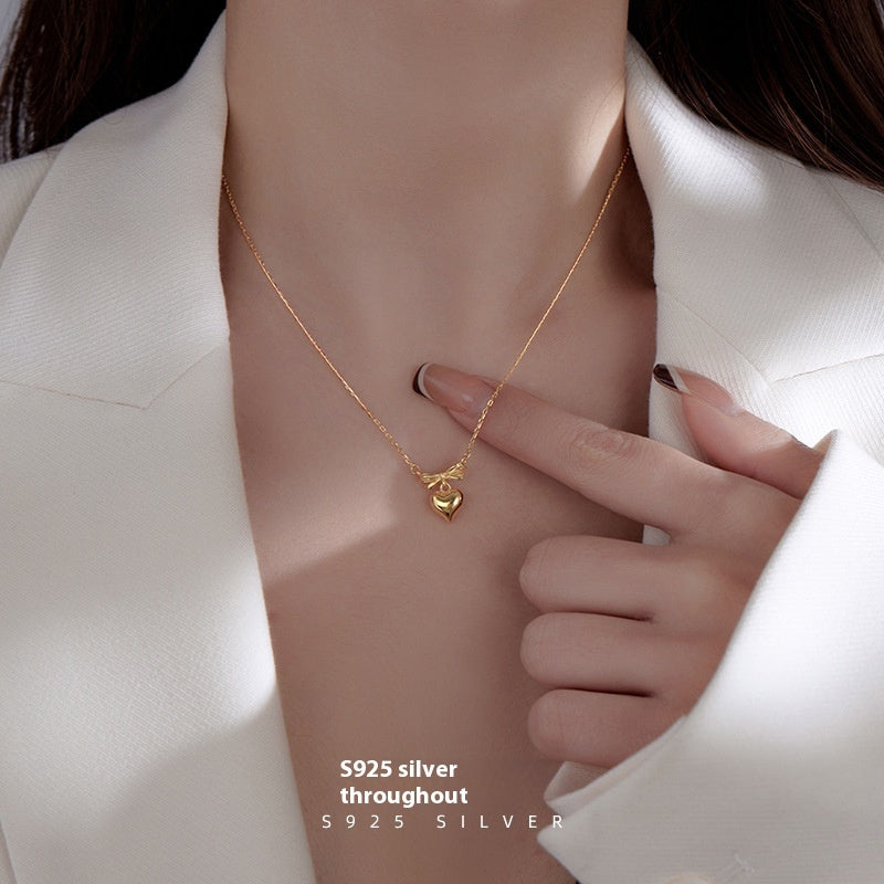 S925 Silver Korean Bow Love Pendant Necklace