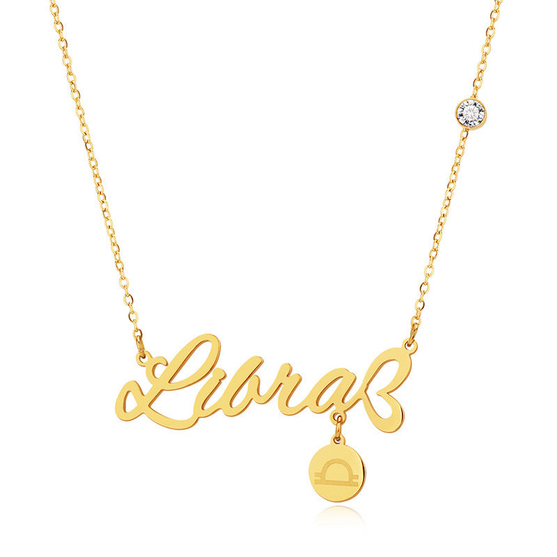 Titanium Steel Diamond Jewelry Twelve Constellation Necklace Pendant Clavicle Chain